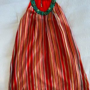 A-line dress with turquoise beads around high neck